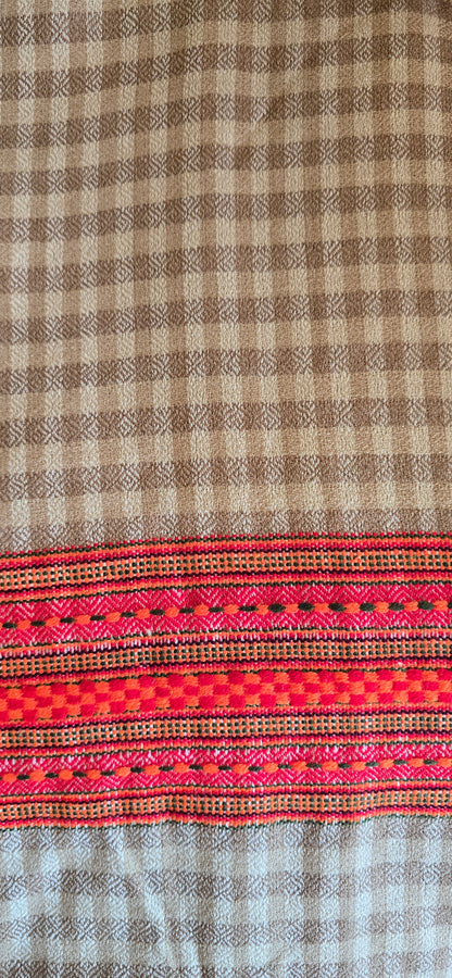 Woolen Kullu Stole - Check Pattern - Cream