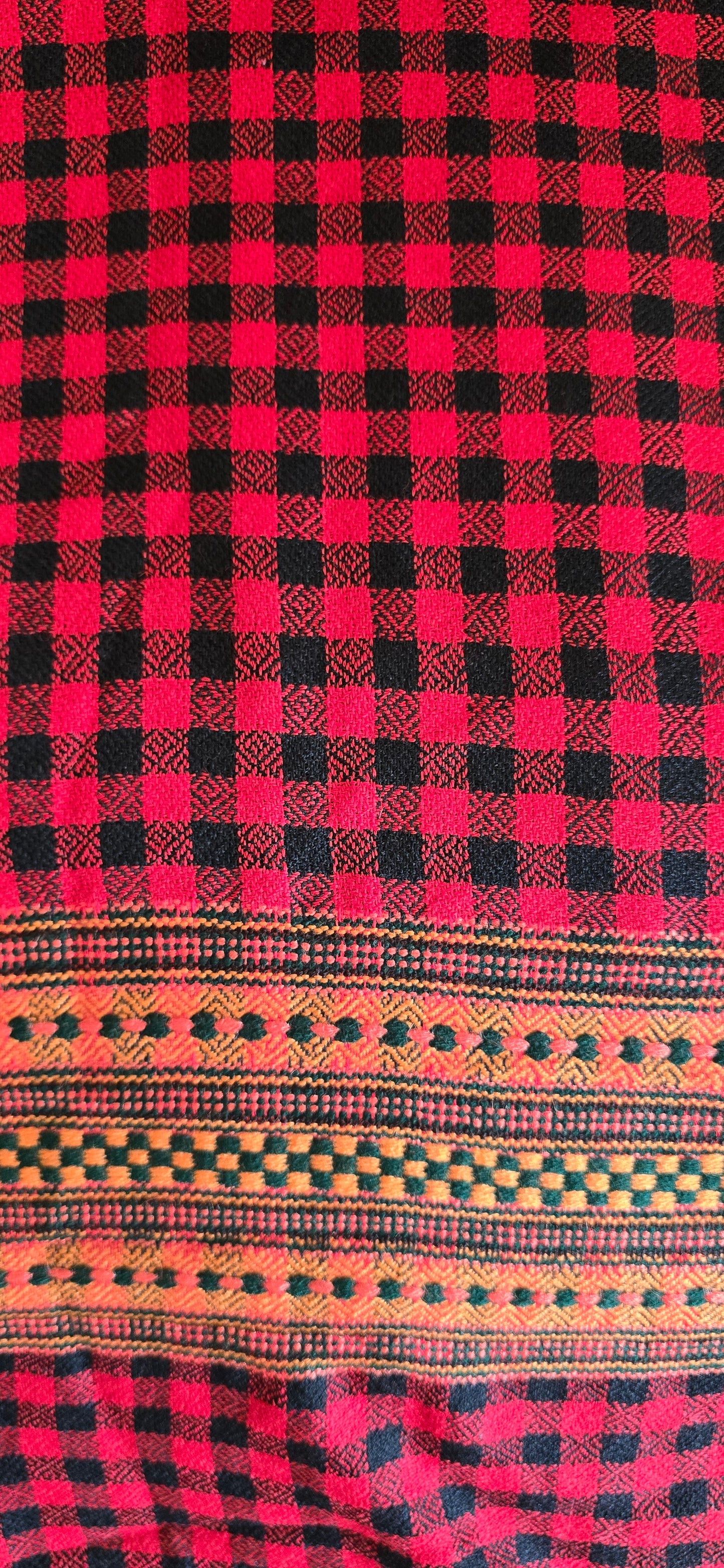 Woolen Kullu Stole - Check Pattern Red