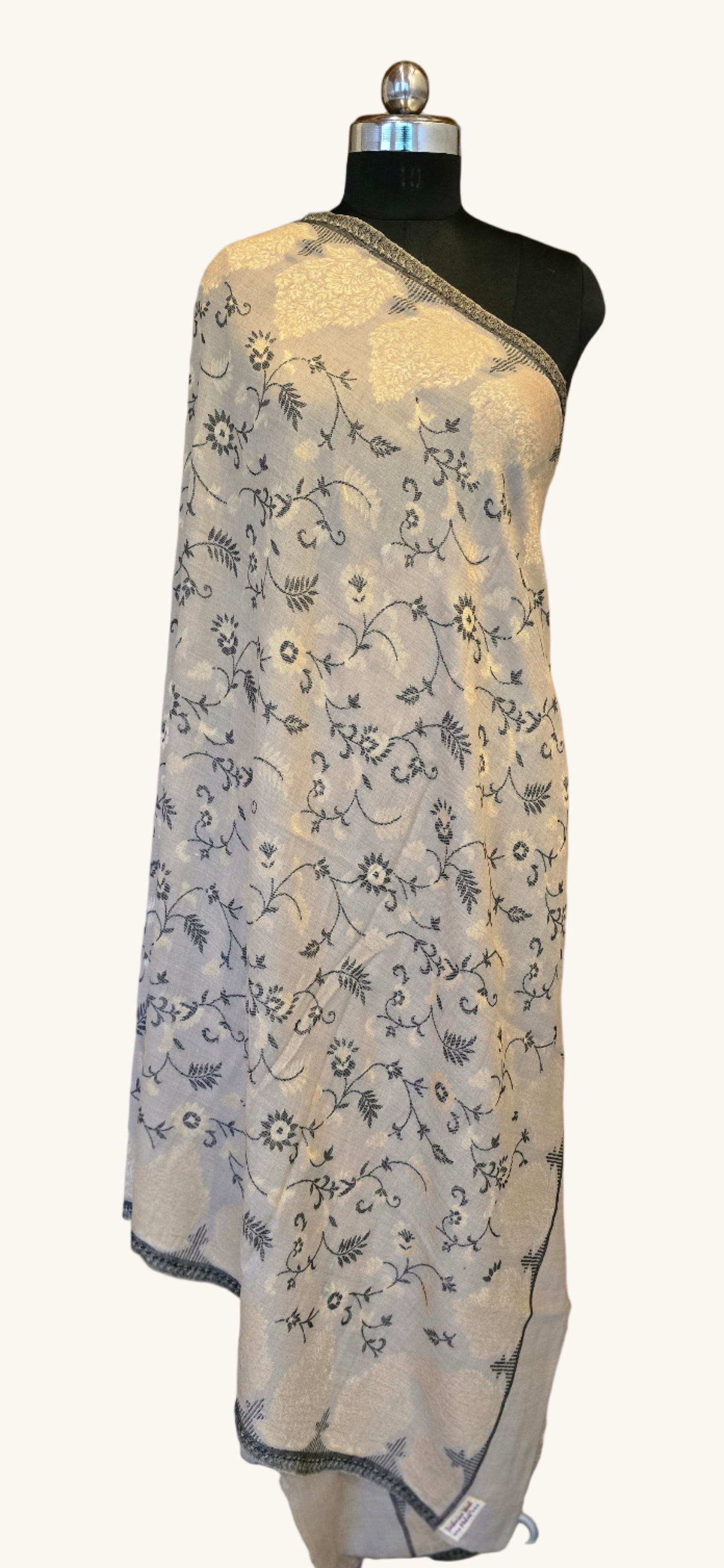 Shawl – Designer – Floral – White