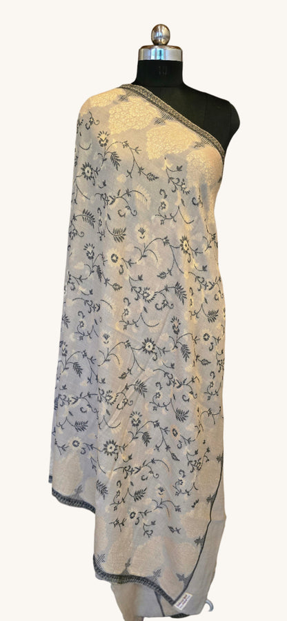 Shawl – Designer – Floral – White