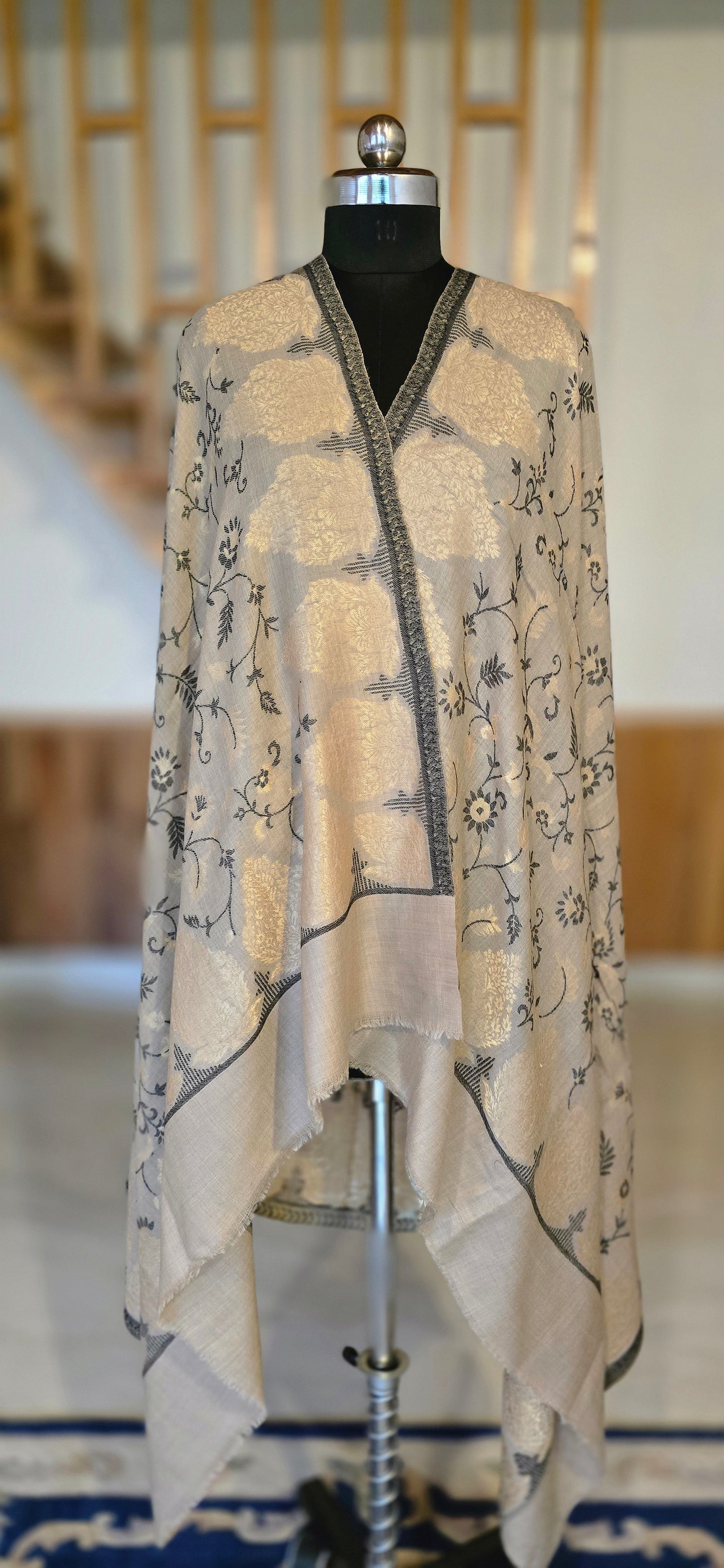 Shawl – Designer – Floral – White